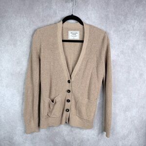 Abercrombie & Fitch Button Front Cotton Blend Knit Cardigan In Light Brown Sz S